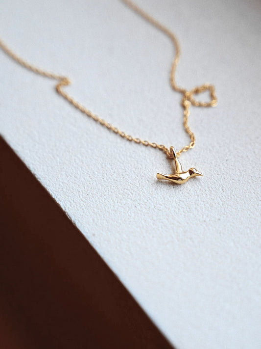 French Style 18k Gold-Plated Bird Necklace – “Oh, That I Had Wings”