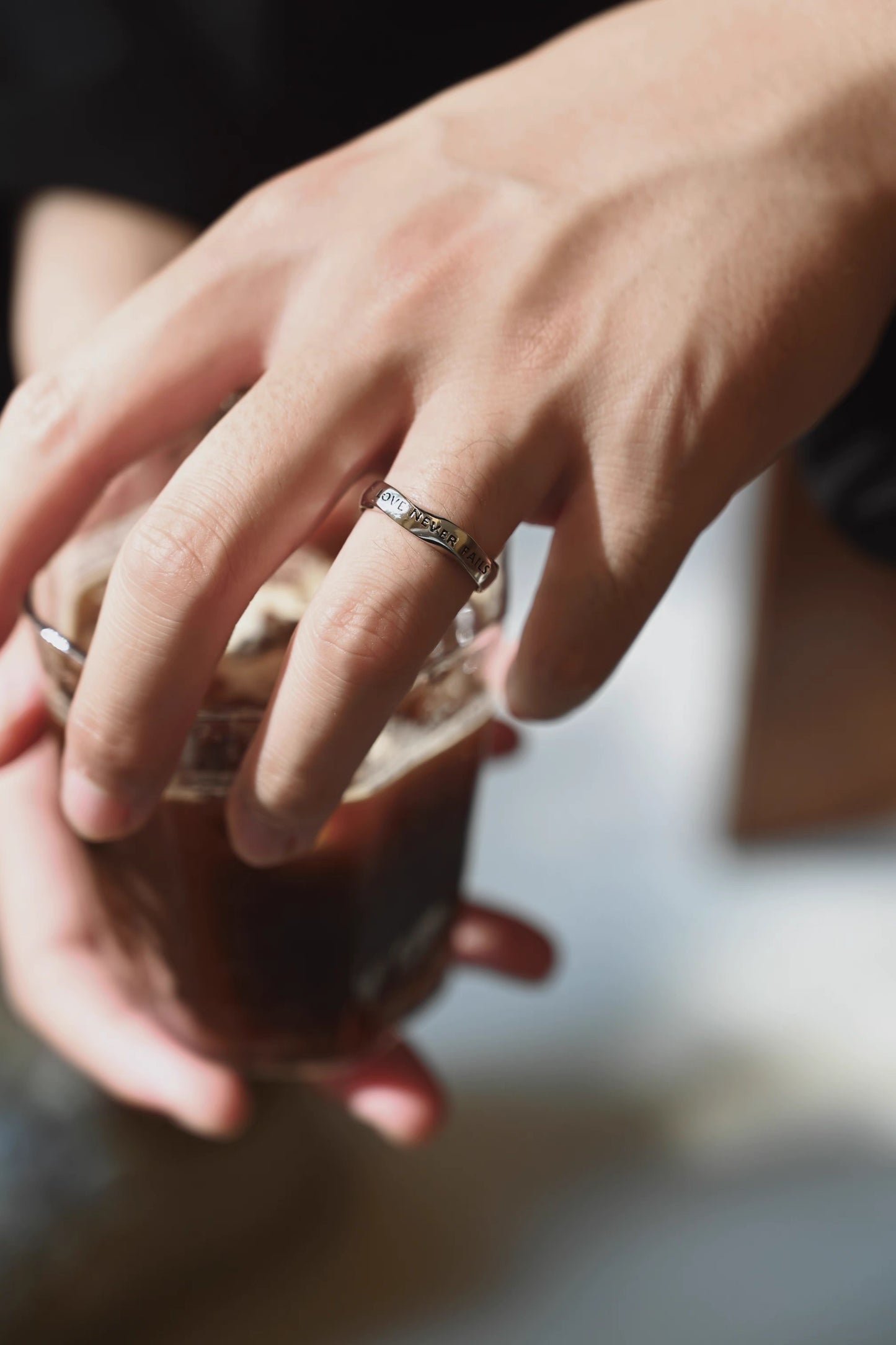 LOVE NEVER FAILS Silver-Plated Platinum Ring – Unique Design