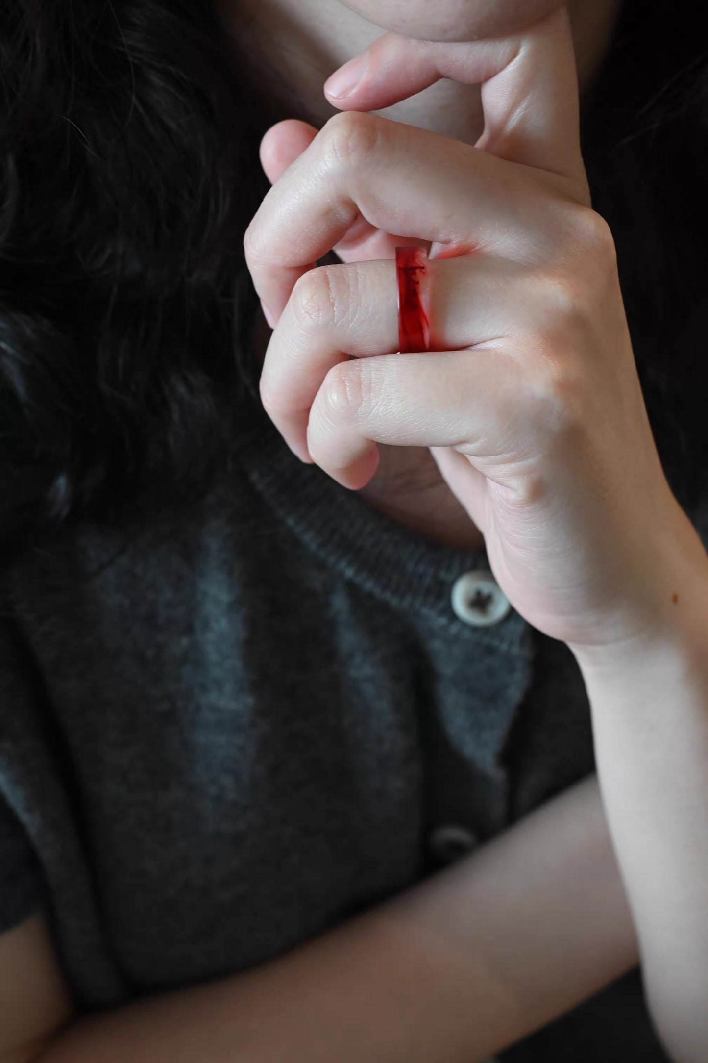 Handcrafted Resin Rings - Unique Crystal Design with Symbolic Red Accents